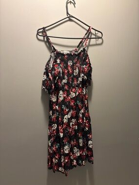 Almost Famous Black Mini Dress with Red Rose & White Skull Print